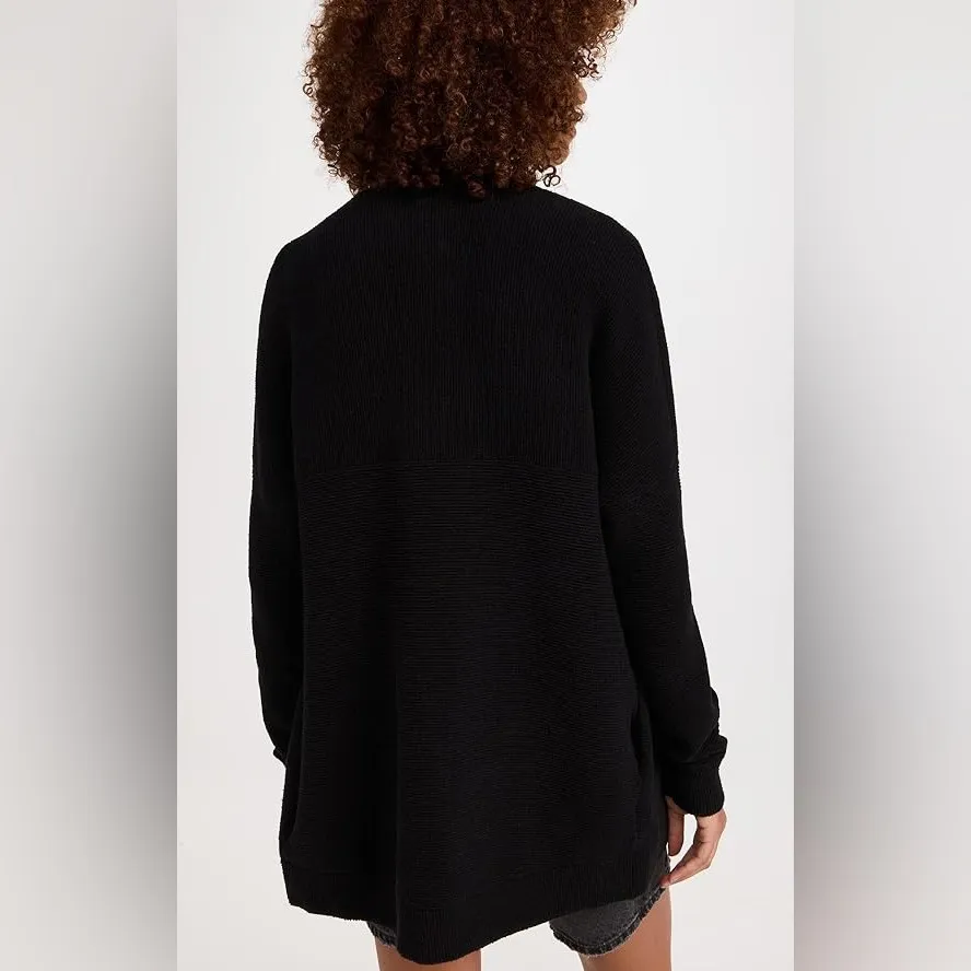 Free People Slouchy Front Pockets Ottoman Open Knit Black Cardigan Size Small - Image 2