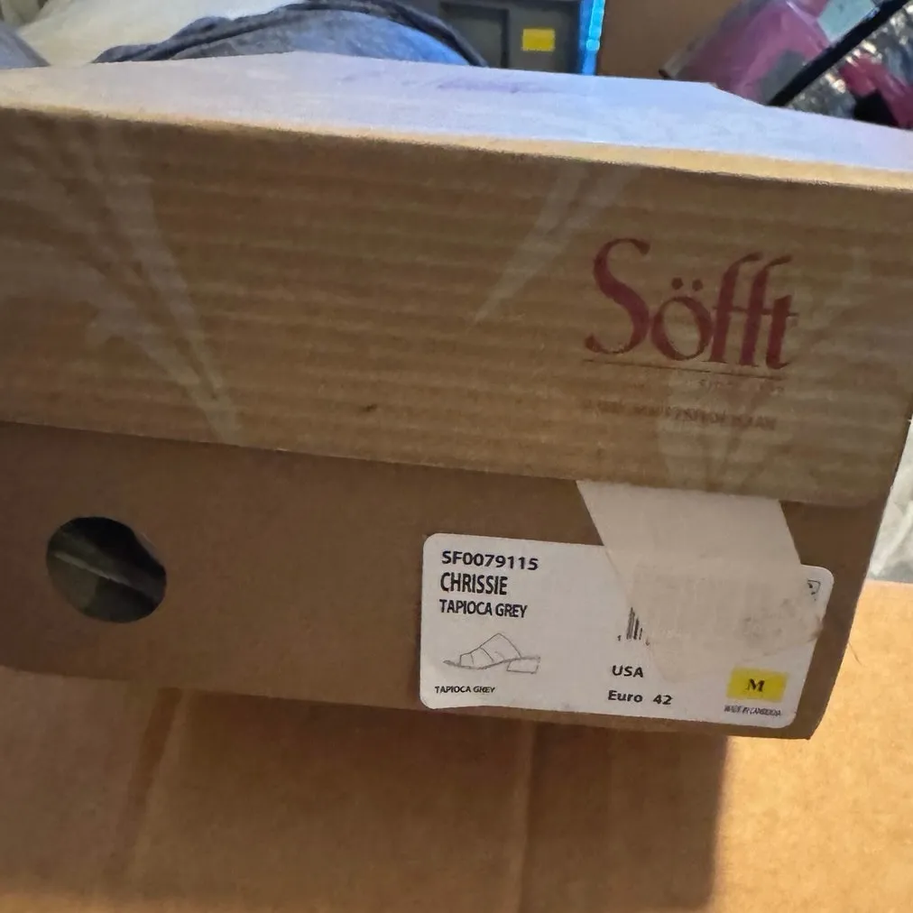 MINNETONKA Grey Denim Woven Mona Peep-toe Slide Heeled Sandal Size 10 / Euro 41 - Image 11