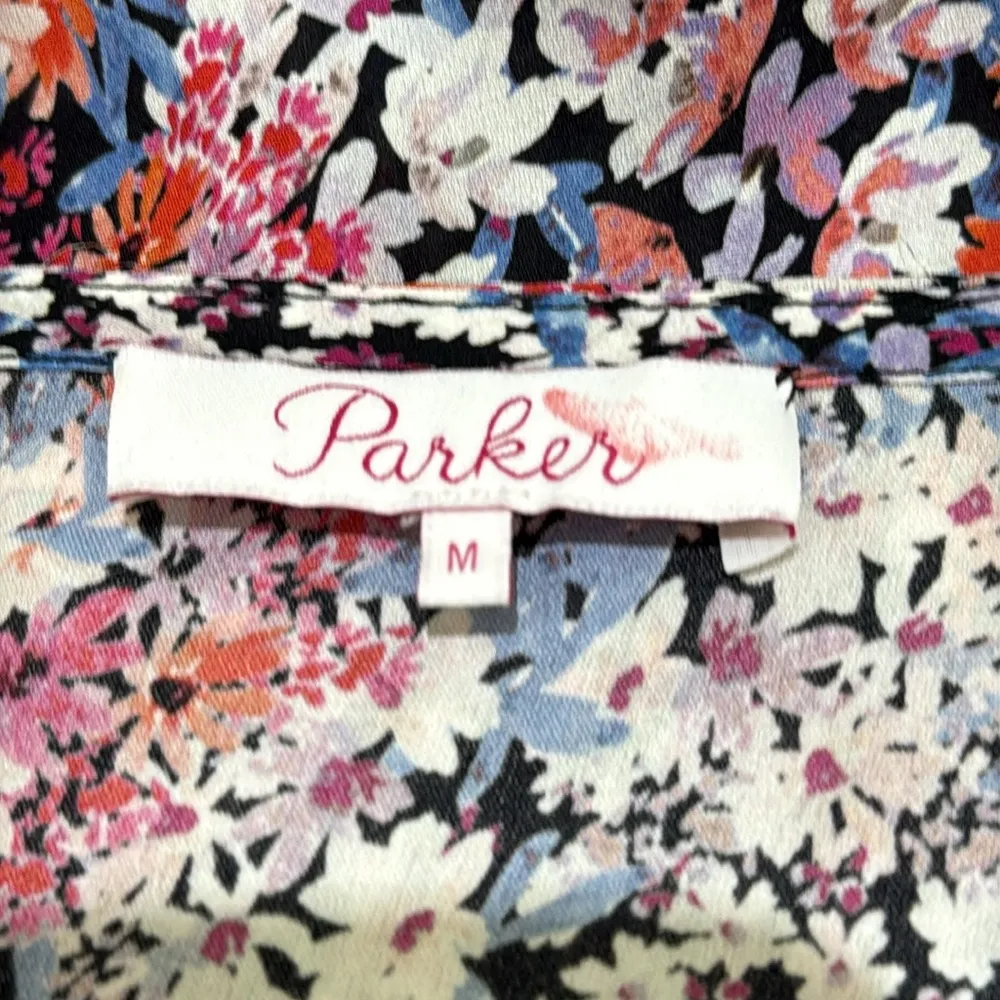 Parker Quincy Silk Smocked Waist Blouse Floral Long Sleeve Ruffle Medium - Image 8