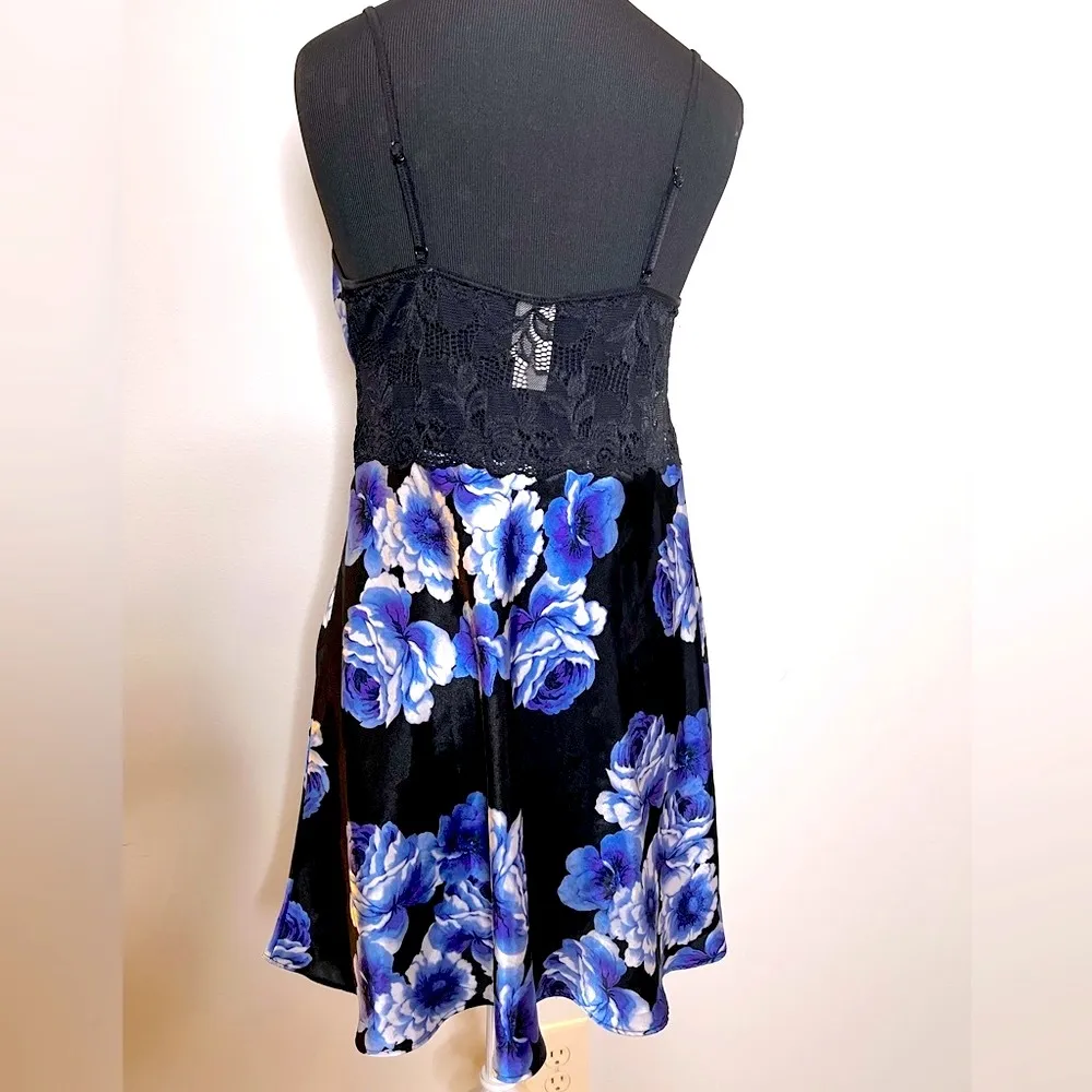 IN BLOOM Floral Lace Chemise Slip Dress Black Violet | M - Image 5