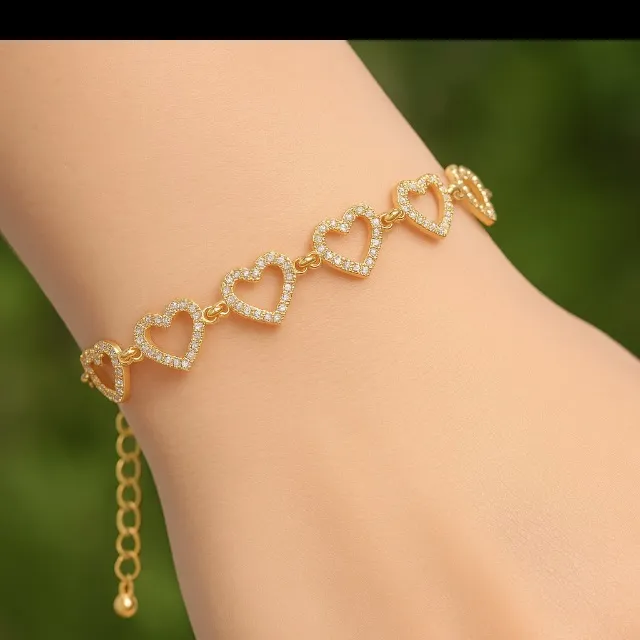 Antian Accessories™ 18K Gold Plated Zircon Heart Link Bracelet - Image 2