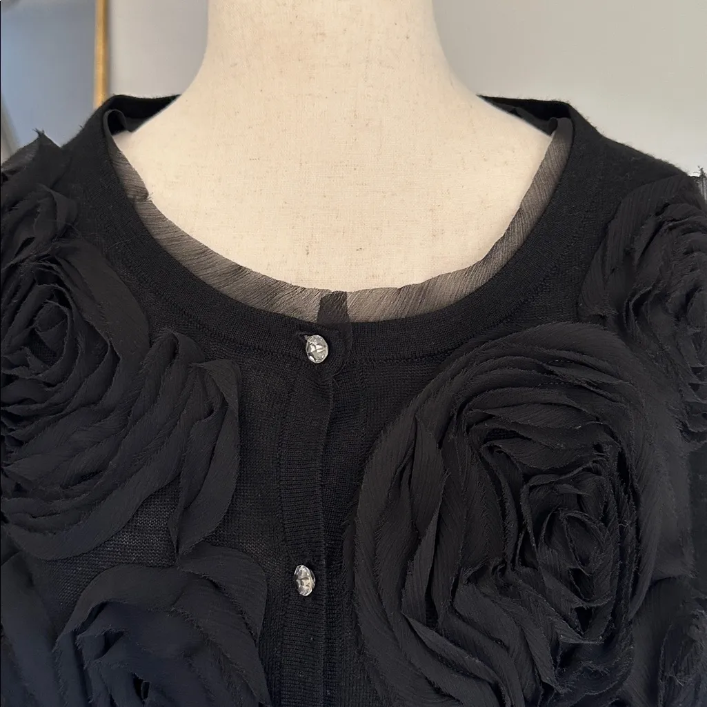 LOFT Black Button Down Shirt with Floral Accents - Image 2