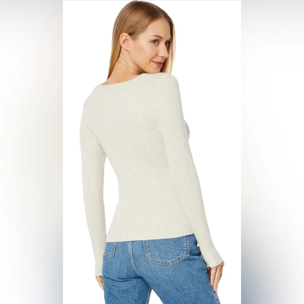 Madewell Women’s Ibiza V Neck Cinch Front Slim Long Sleeve Ribbed Pullover Sz XL - Image 4