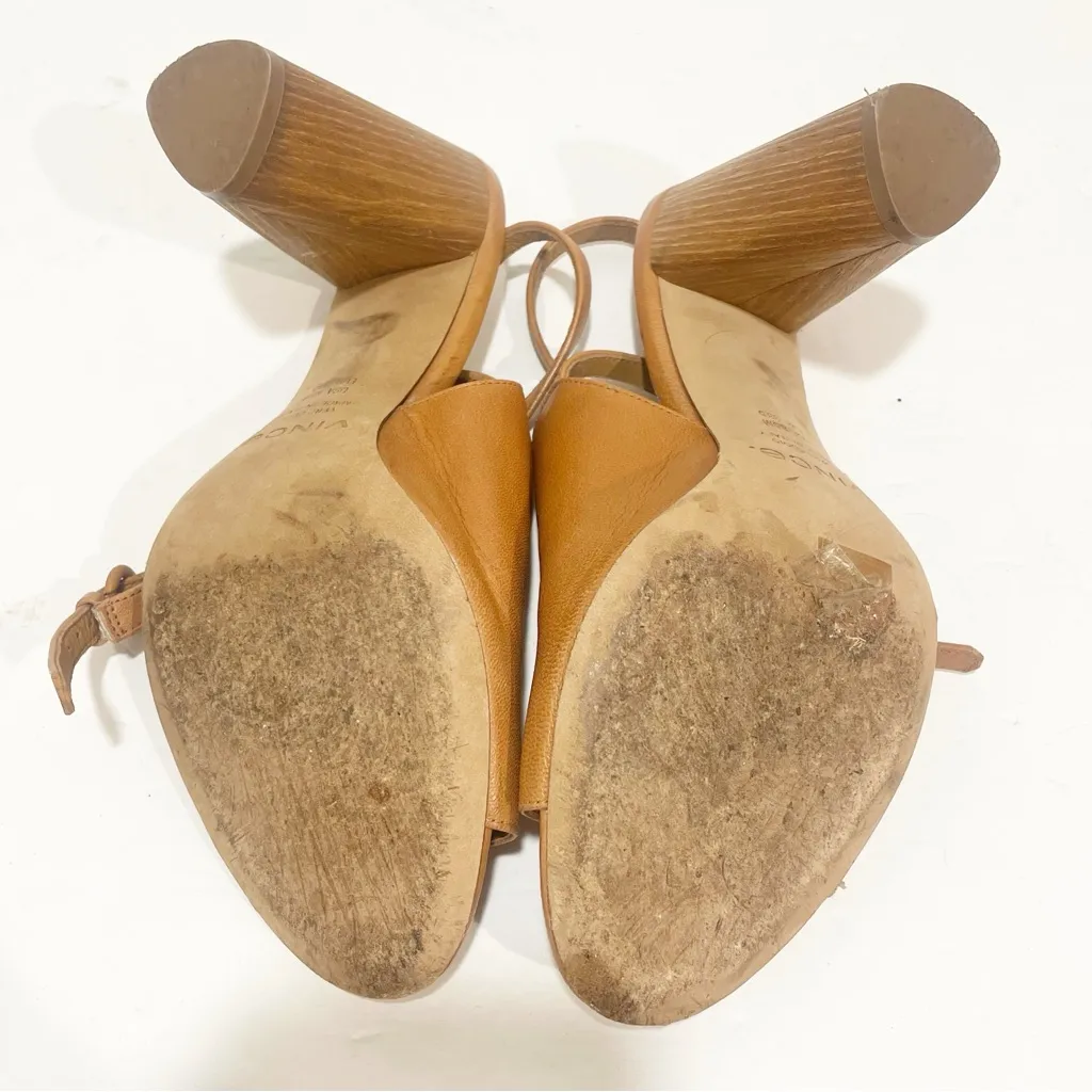 Vince Size 8.5 Brown Leather Wrap Ankle Buckle Open Toe Block Heel Sandal‎ - Image 5