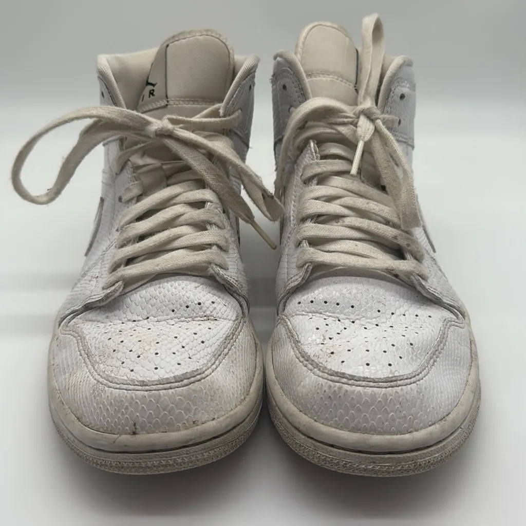 Nike Jordan 1 Mid White Snakeskin Sneakers Black Jumpman 2020 Womens 8.5 - Image 2