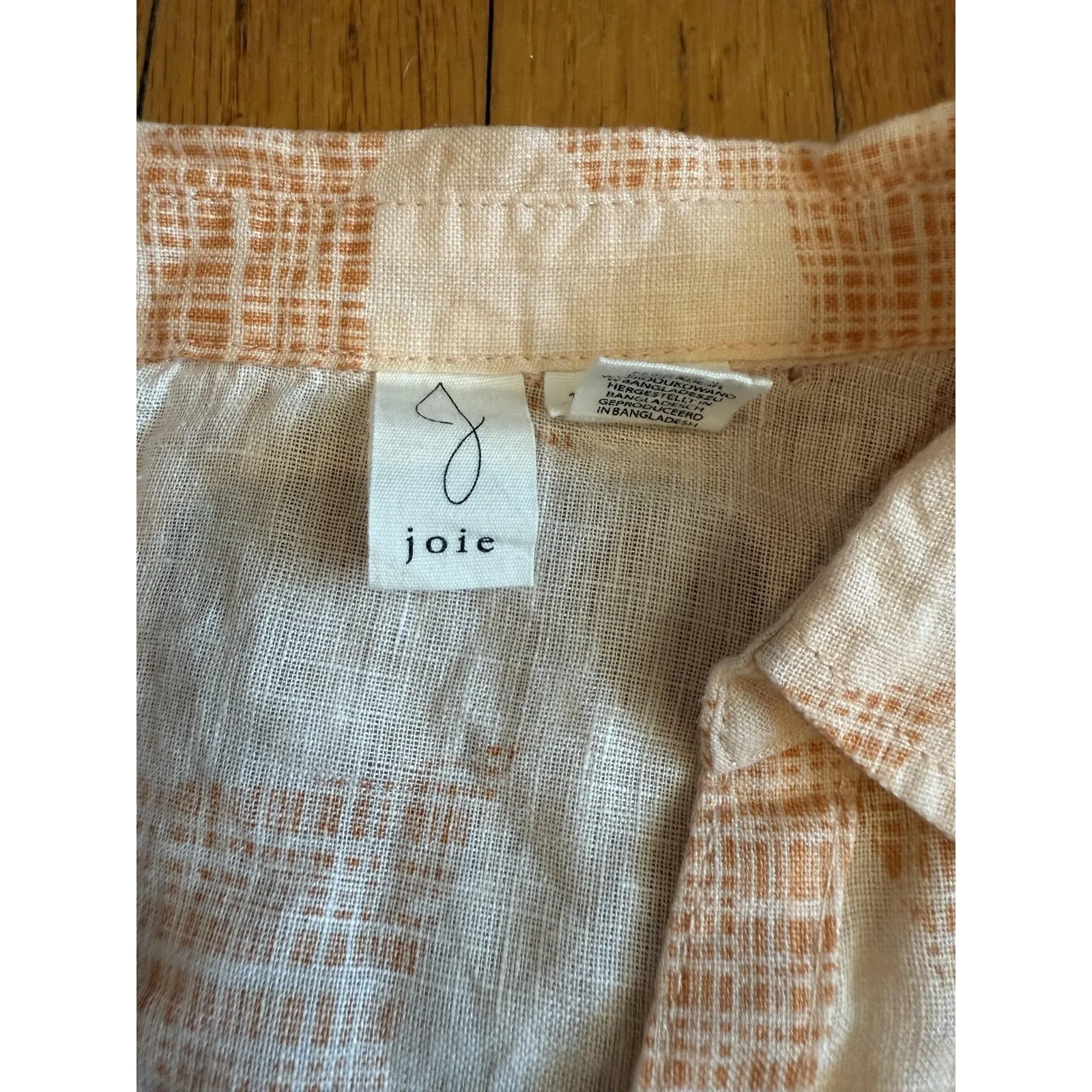 Joie Shirt Womens Medium Peach White Linen Button Front Roll Tab Collared Top - Image 3