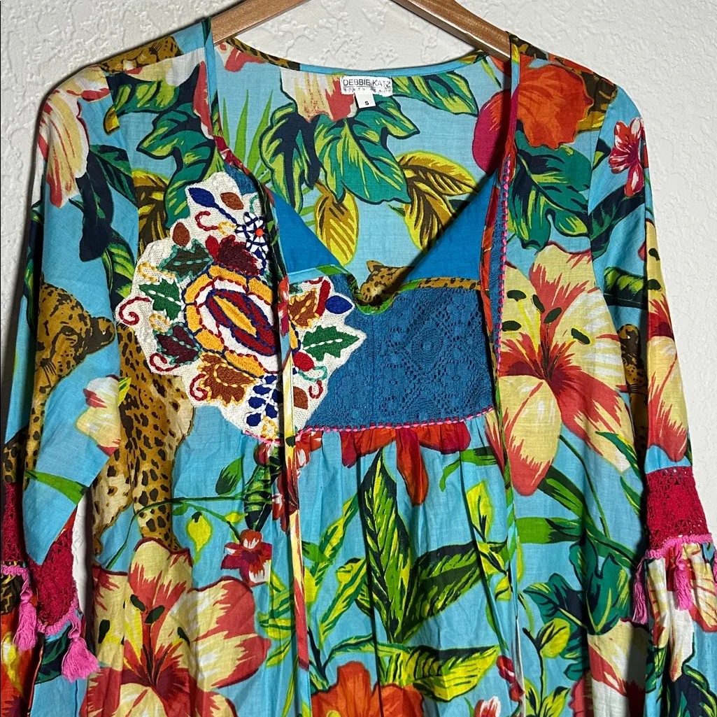 Debbie Katz Cover Up Rio Dress Colorful Vacation Cruise Resortwear Tropical Blue - Image 7