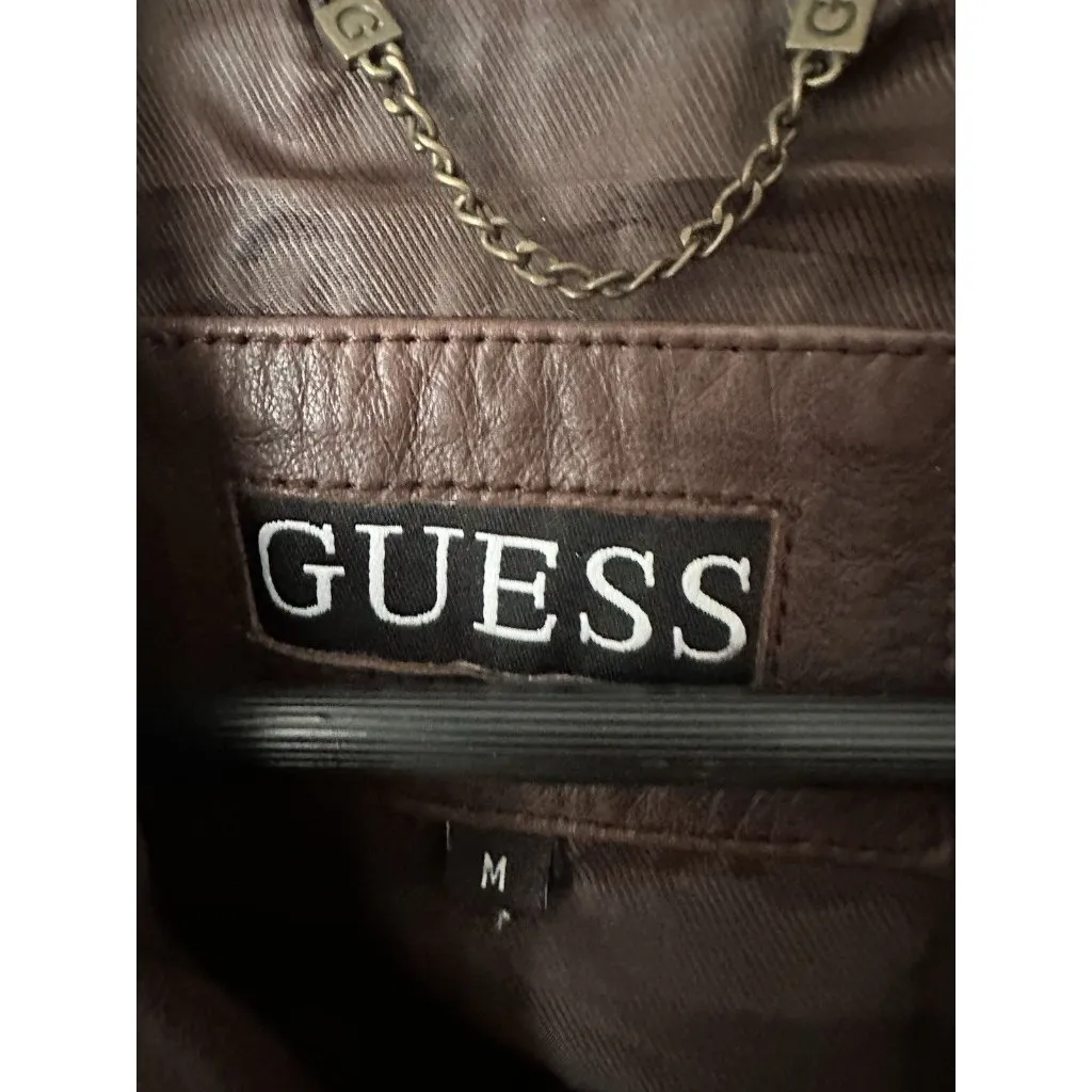 Vintage Guess 90’s Y2K Genuine Womens Brown Leather Blazer Jacket Size M *READ* - Image 3