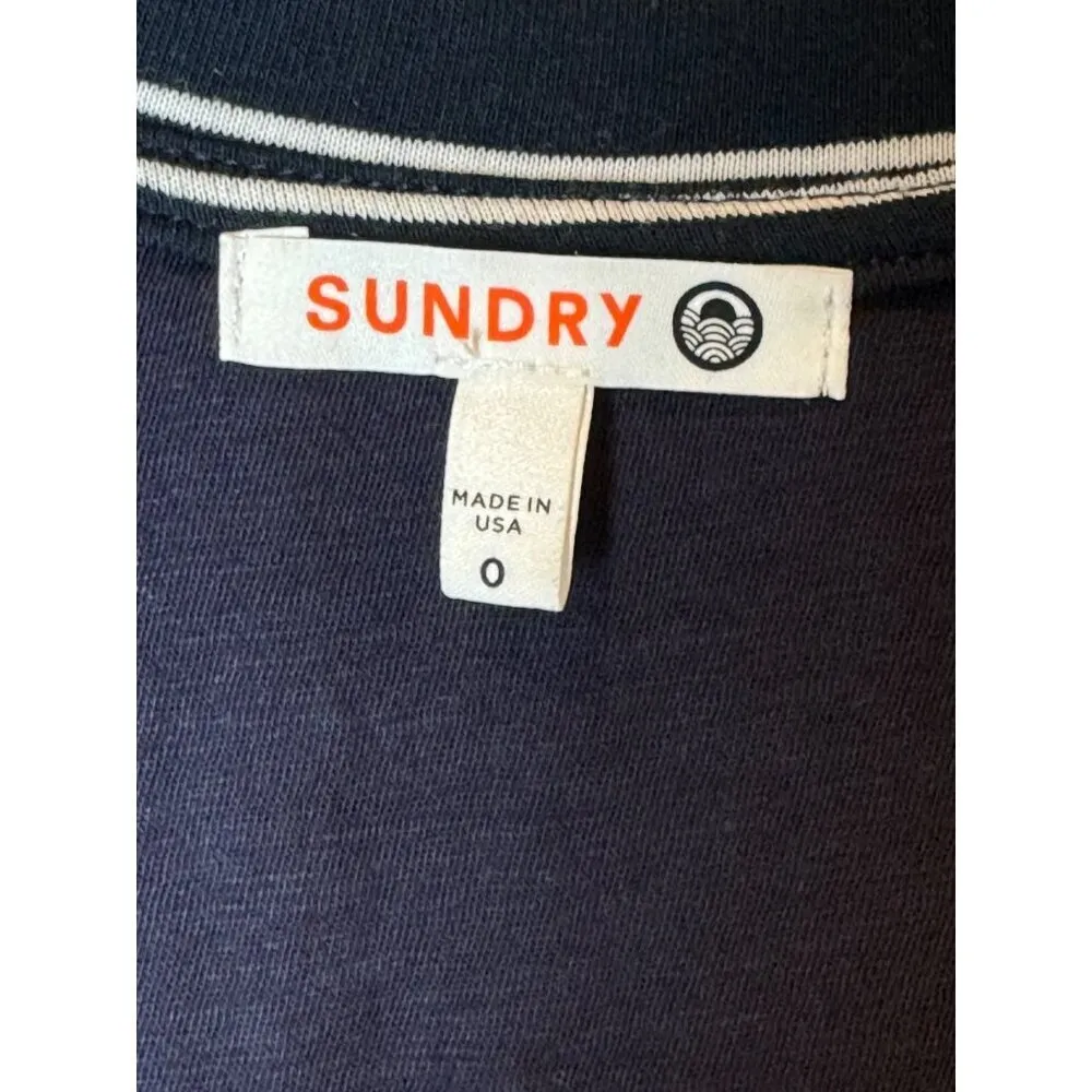 Sundry Anthropologie Dress Women XS Navy Blue White Striped V Neck Ruched Mini - Image 9