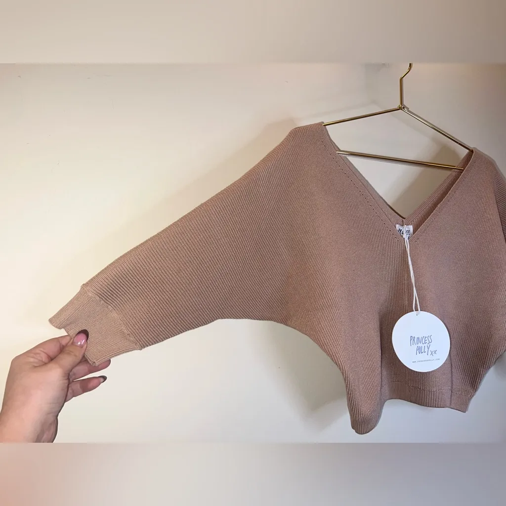 Princess Polly Love More Knit Top Nude Cropped V-Neck NWT - Image 3