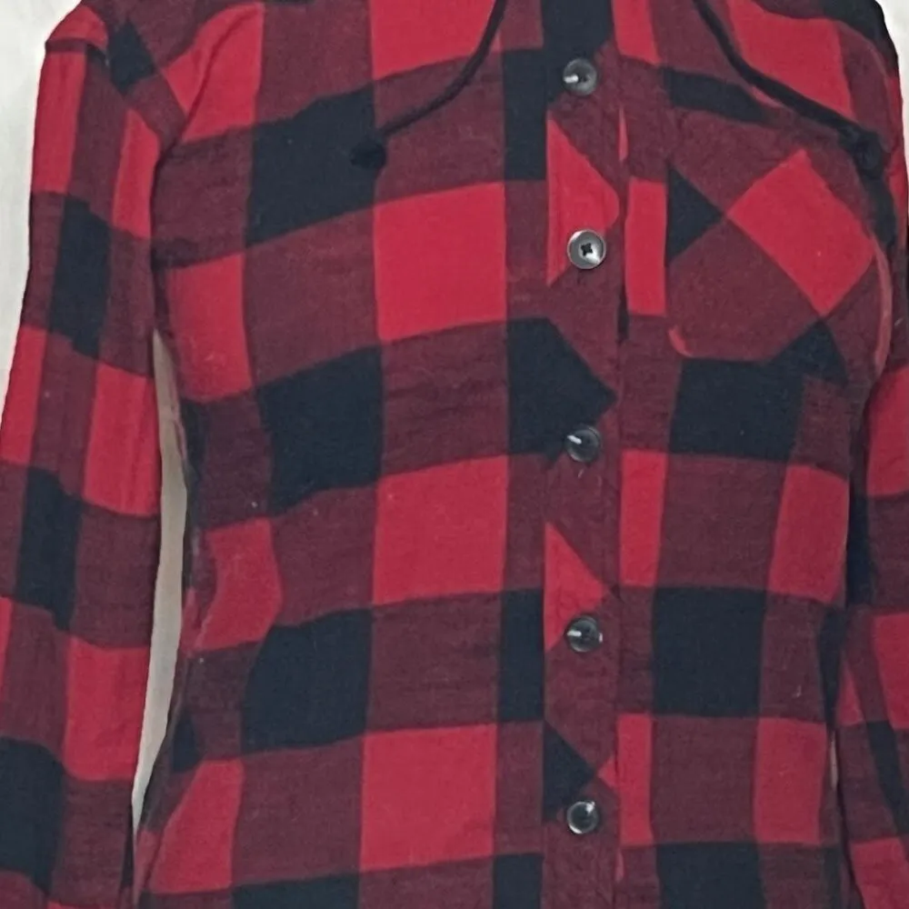 Maurices Buffalo Plaid Button Up Sherpa Hood Womens XSmall - Image 3