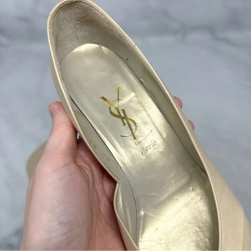 YSL Yves Saint Laurent Vintage Leather Low Block Heeled Flats Shoes Retro 5.5 Gold - Image 6