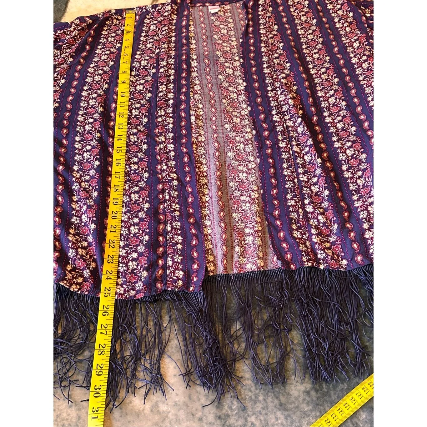 Bongo Blue Red White Scarf Print Fringe Kimono Jacket Women Juniors S/M - Image 9