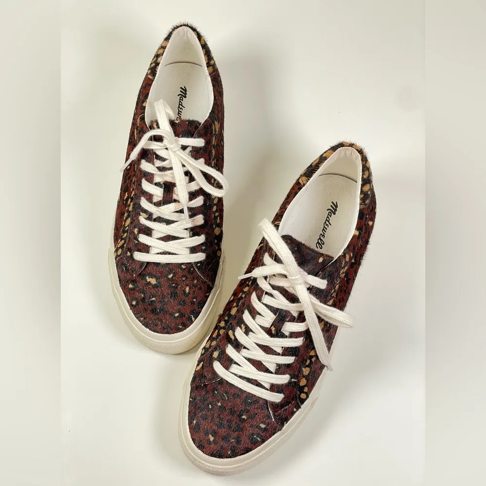 Madewell Sidewalk Low-Top Sneakers Painted Leopard Colorblock Calf Hair Size 10 - Image 4