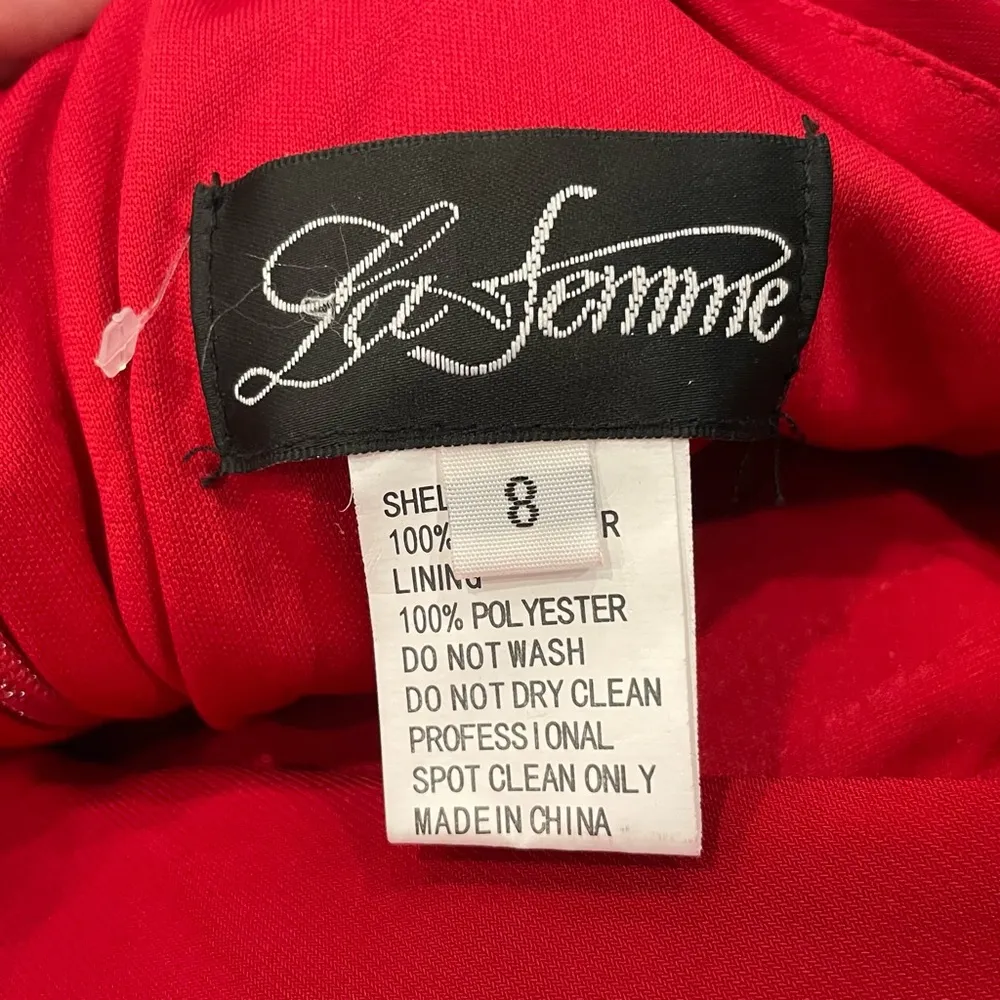 La Femme 28079 Red Ruched Jersey Trumpet Gown 8 - Image 6