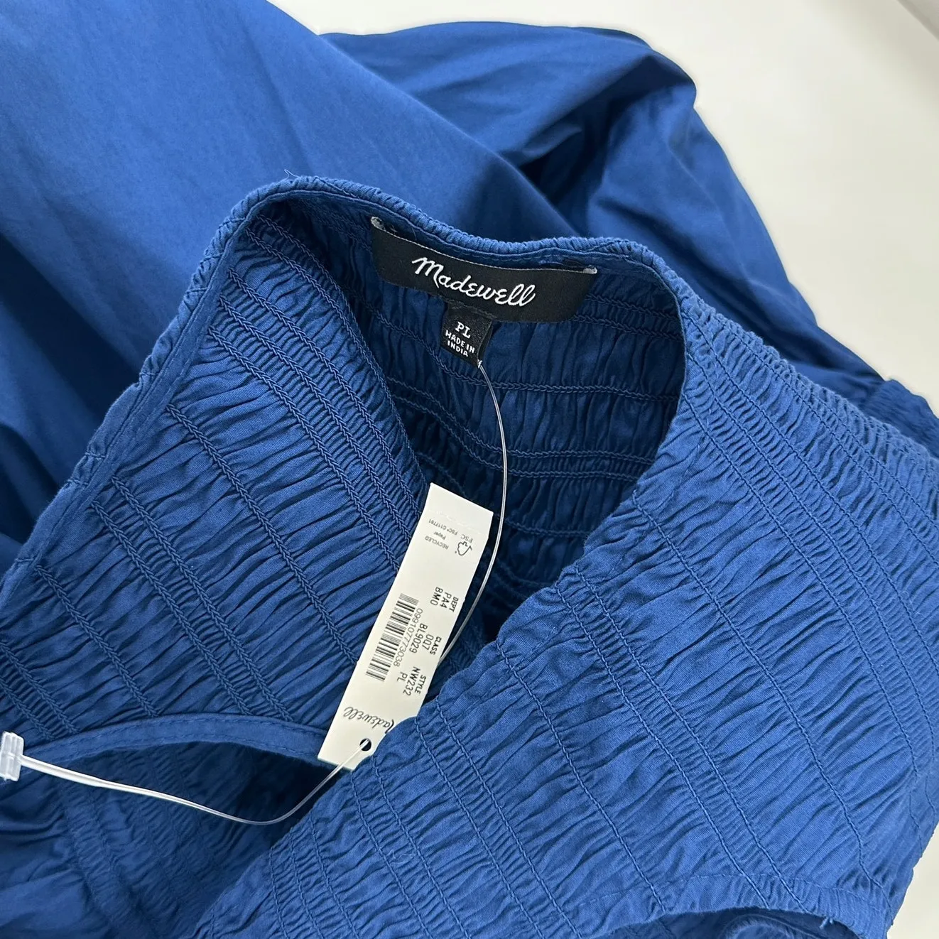 Madewell The Petite Melody Scoopback Smocked Midi Dress Blue Moon Large NWT - Image 9