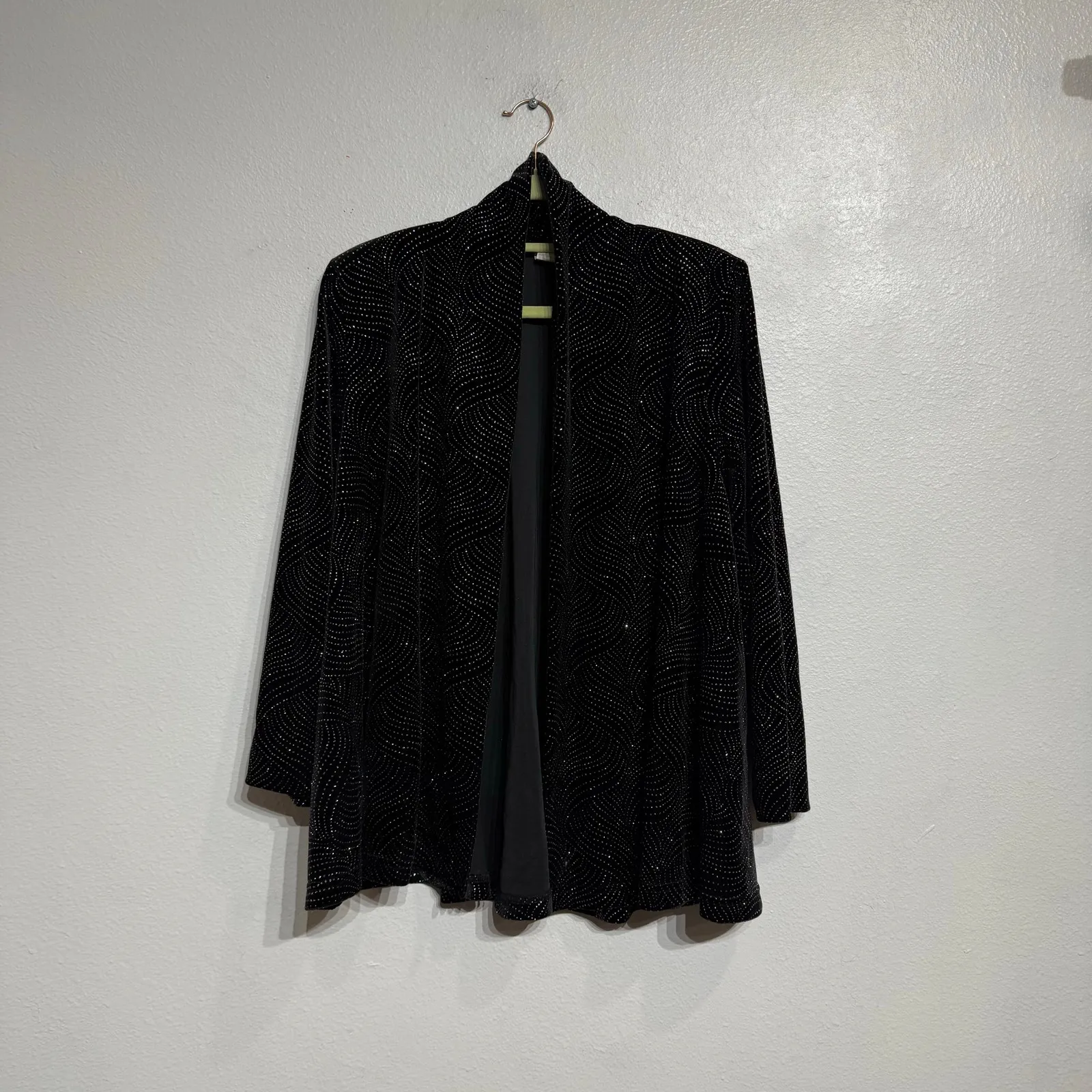 MSK Black Rhinestone Open Front Drape Cardigan Sz L Size L - Image 2