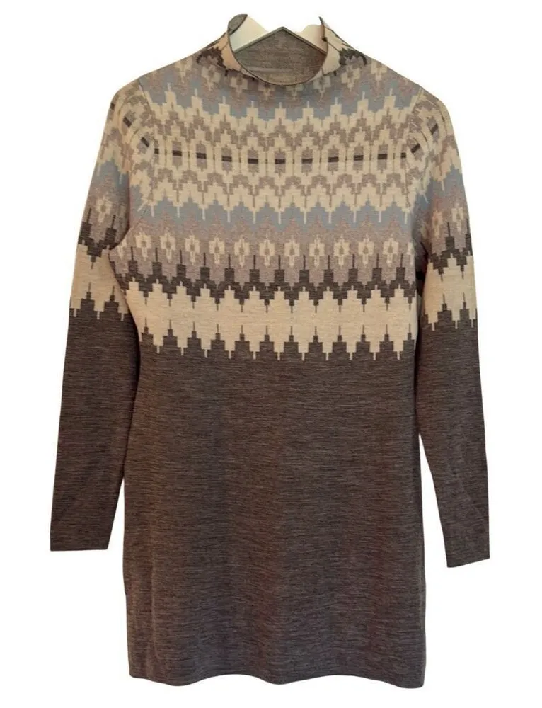 Icelandic Design 100% merino wool fairisle mock neck sweater tunic Gray - Image 1