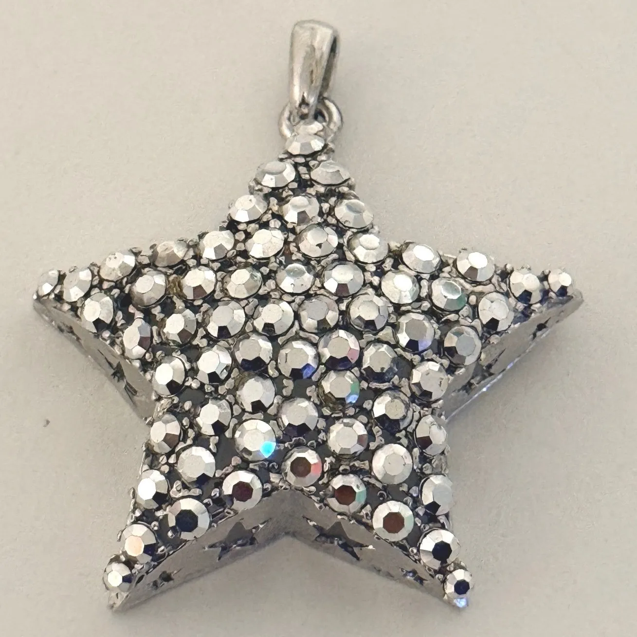 Silver Tone Pave Star Pendant Rhinestone Celestial Charm Y2K - Image 2