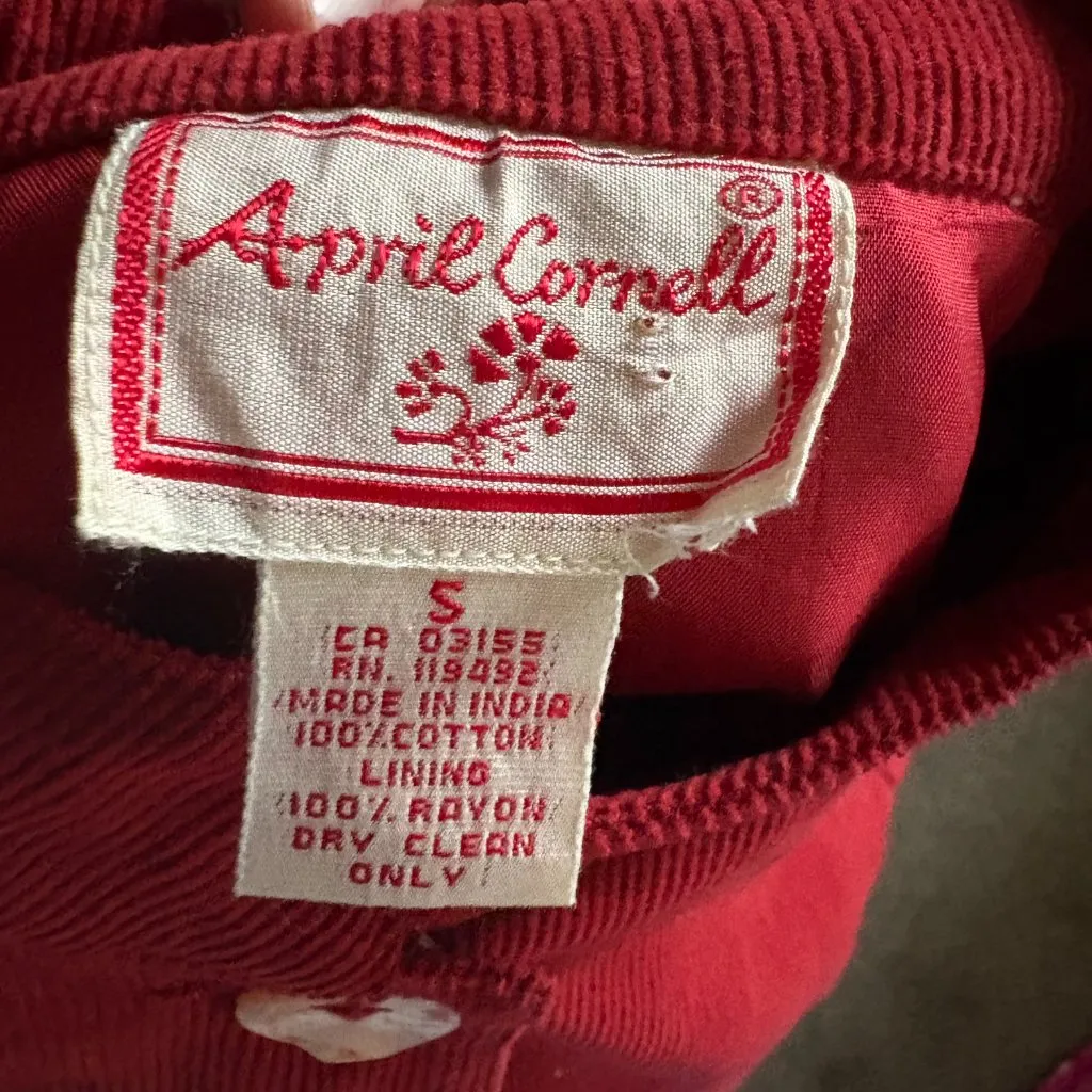 April Cornell Corduroy Jacket Womens Bright Red Button Down Size Small - Image 5