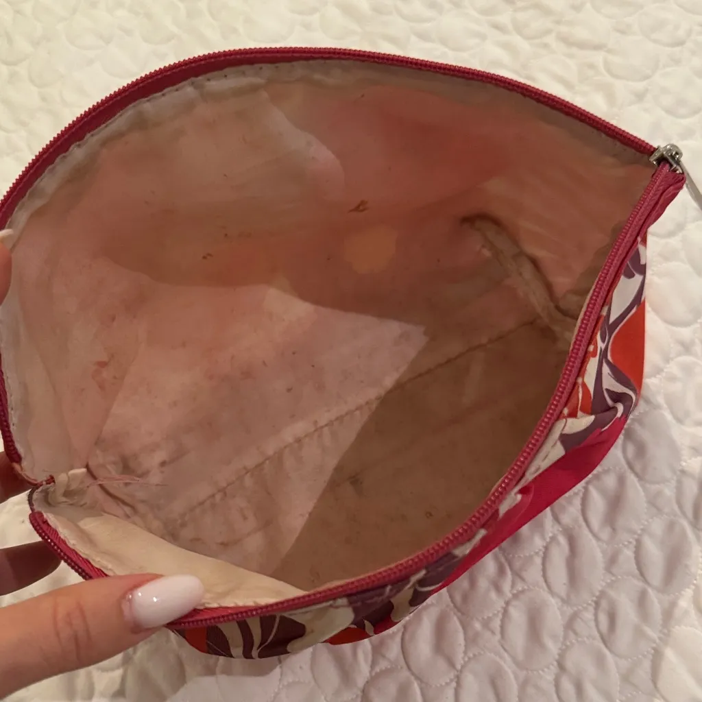 Clinique Floral Pink and Orange Women's toiletries makeup bag - Image 7