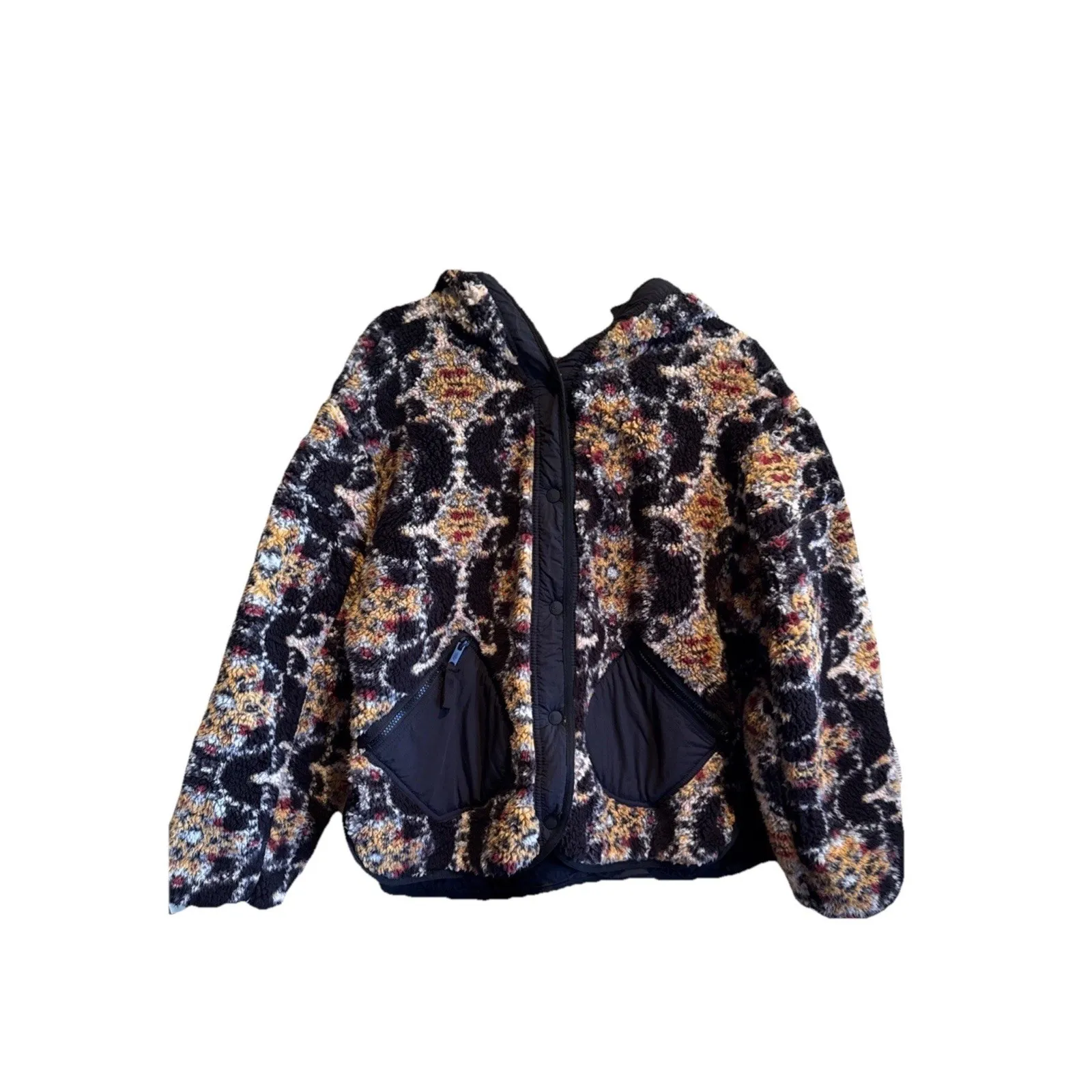 Free People Movement Elevation Jacquard Reversible FleeceJacket Hood Black S NWT - Image 2