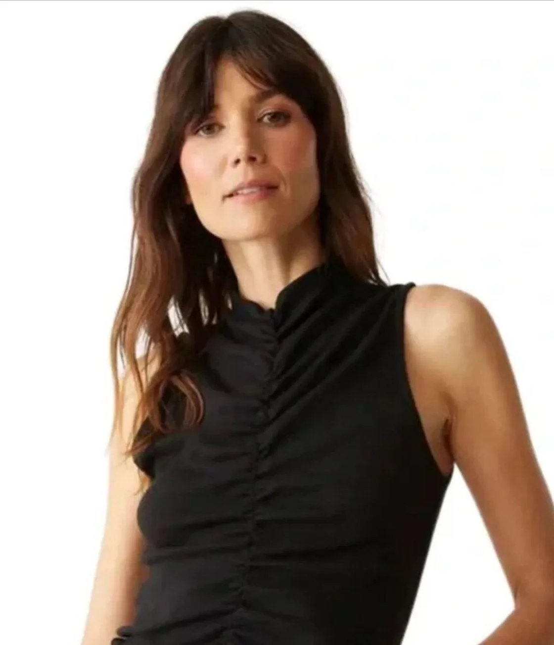 MICHAEL STARS Monet Dress Size Medium Black Ribbed Ruched Mock Neck NEW Mini - Image 2