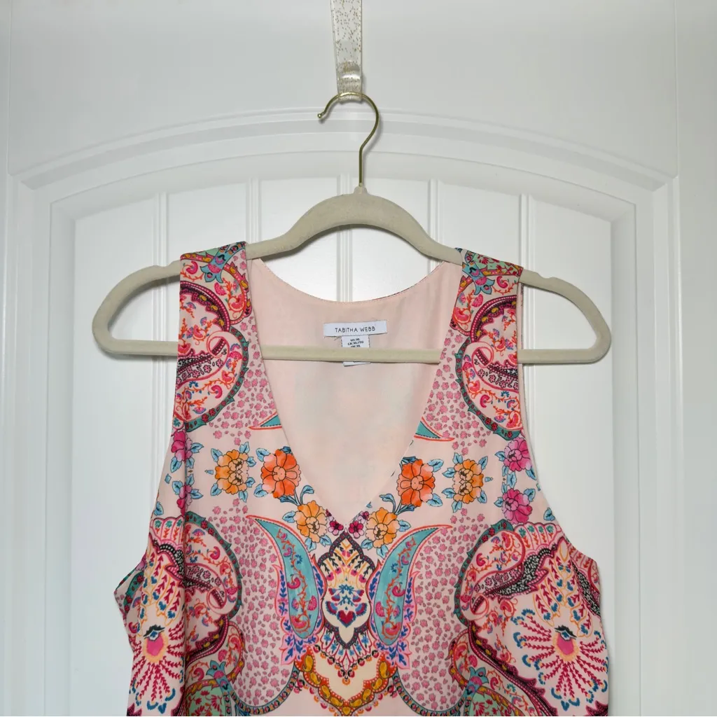 Tabitha Webb XL V Neck Paisley Boho Multicolor Sleeveless Blouse - Image 3