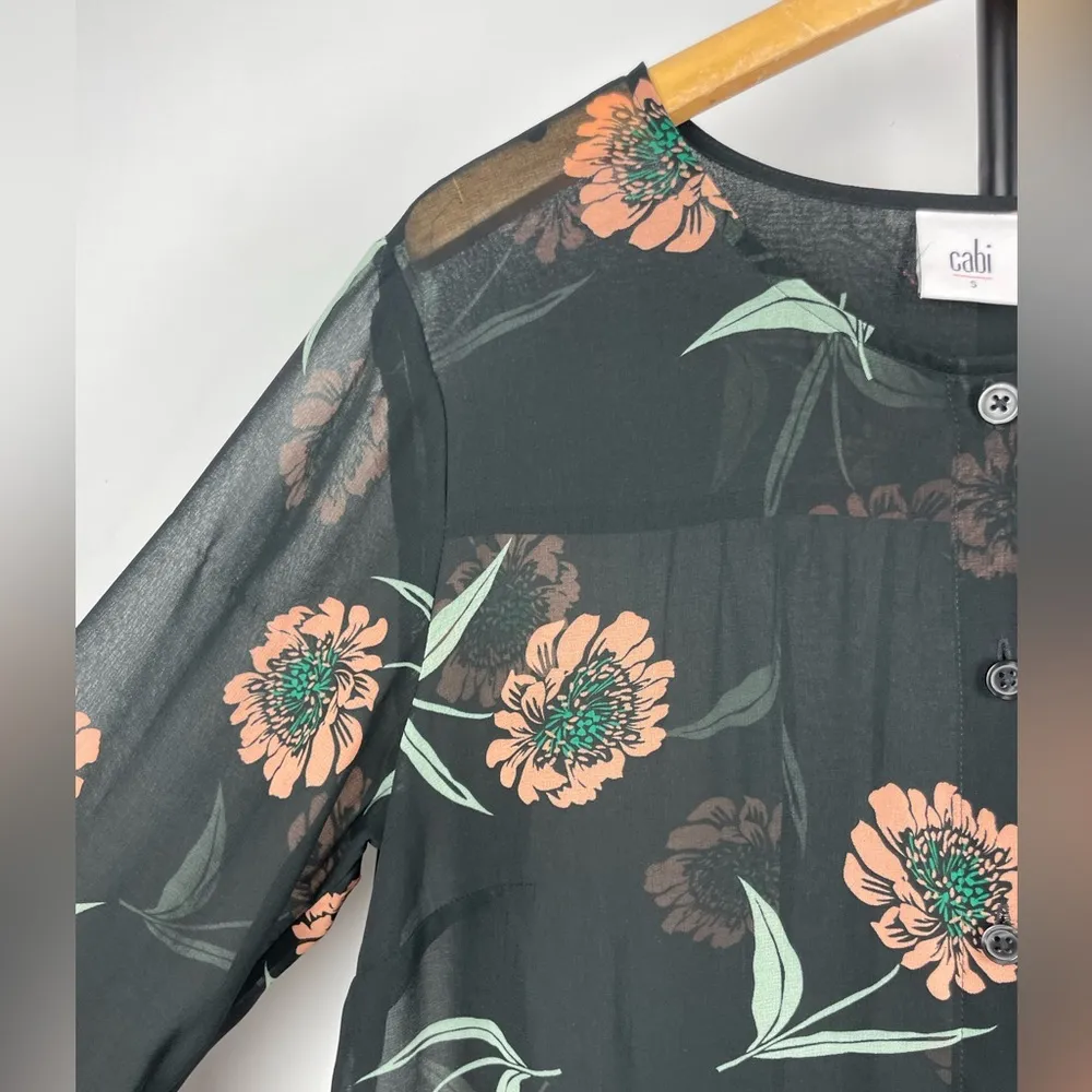 Cabi La Di Da Black Sheer Chiffon Flutter‎ Sleeve Button Up Blouse 5206 - Image 7