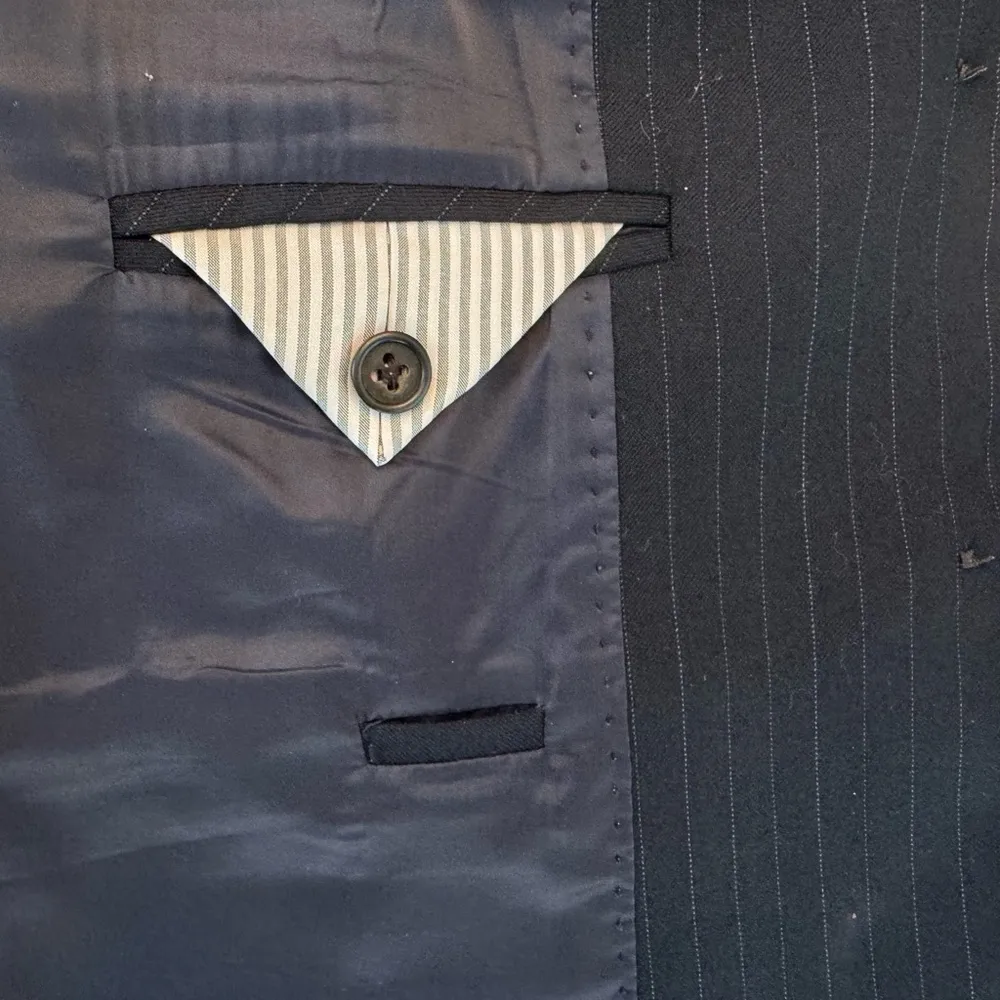 J Crew Super 120’s Blazer Suit Jacket 10T 10 Tall Black Pinstriped 2 Button Wool - Image 6