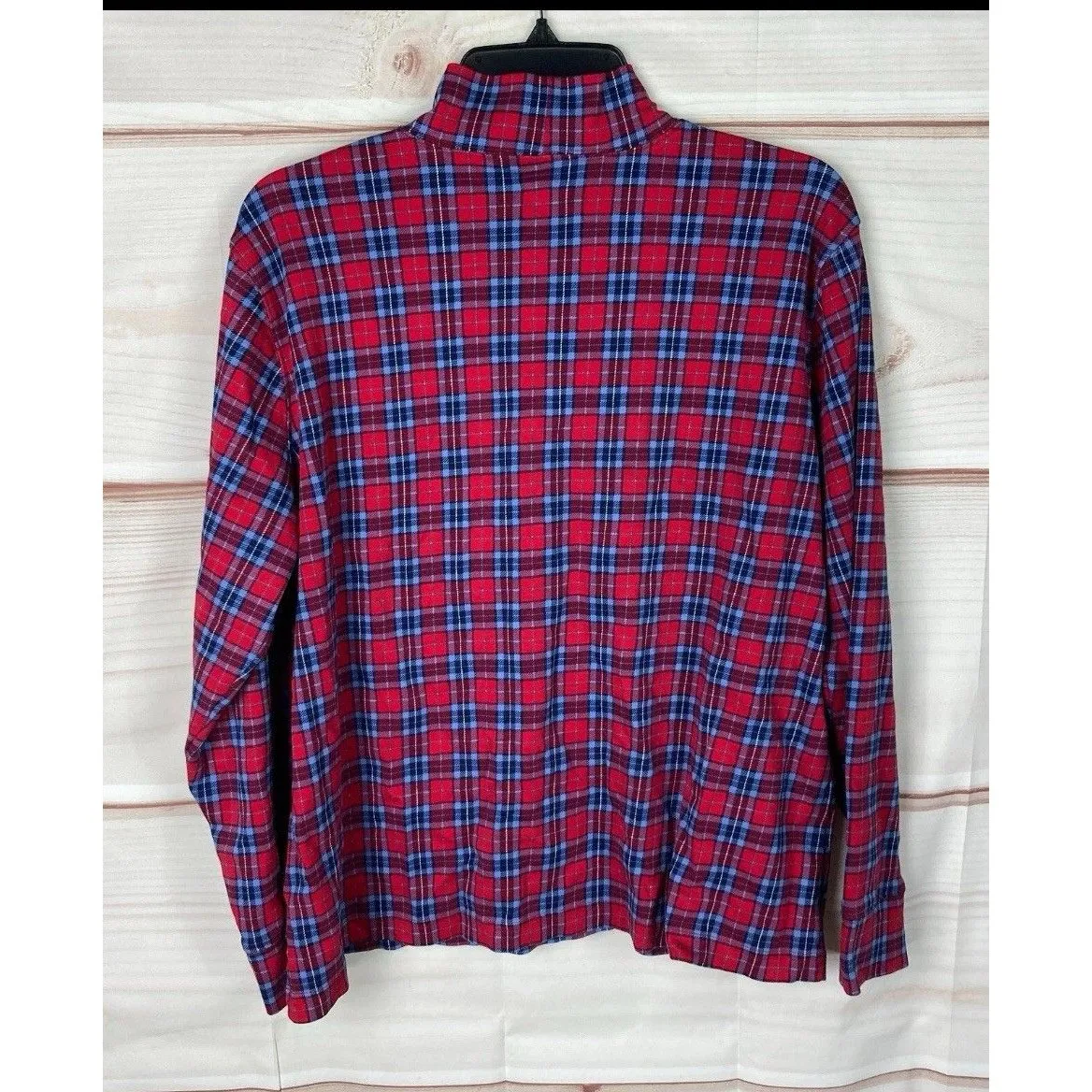 Lands End Top Womens XL Blue Red Tartan Plaid Mock Neck T-Shirt Cotton Pullover - Image 9