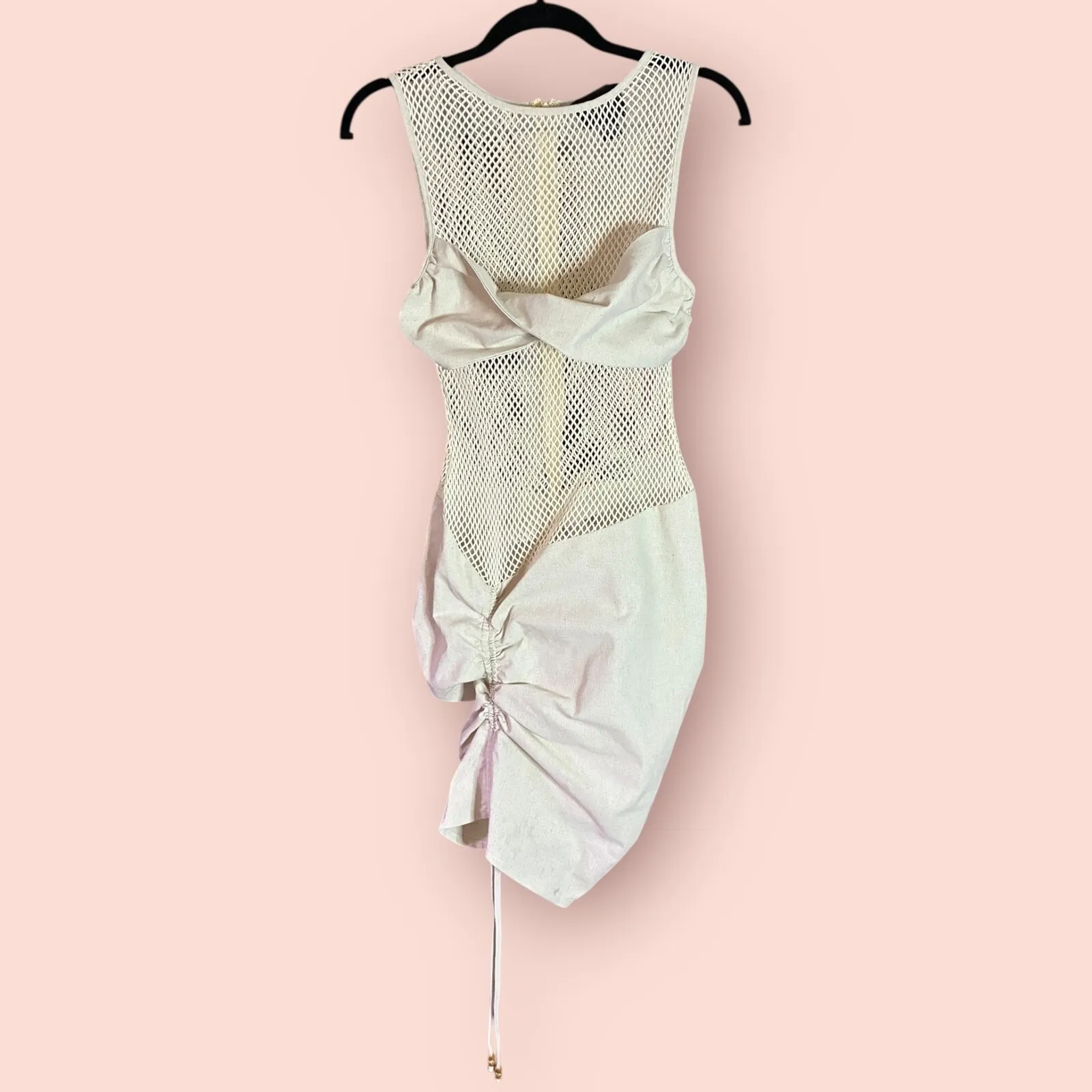 PLT Label Ruched Mini Dress Bodycon Sleeveless Party Club Beige Size US 2 - Image 3