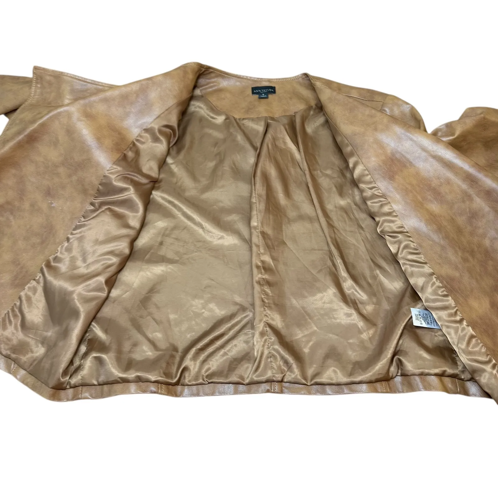 Ann Taylor Factory Brown Faux Leather Waterfall Drape Moto Jacket Women's Medium - Image 6