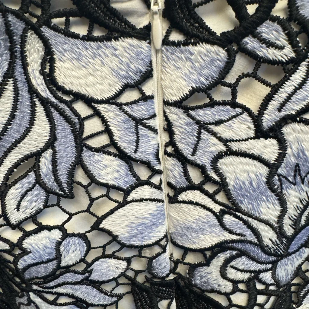 ANTONIO MELANI Black and White Floral Lace Midi Skirt - Image 4