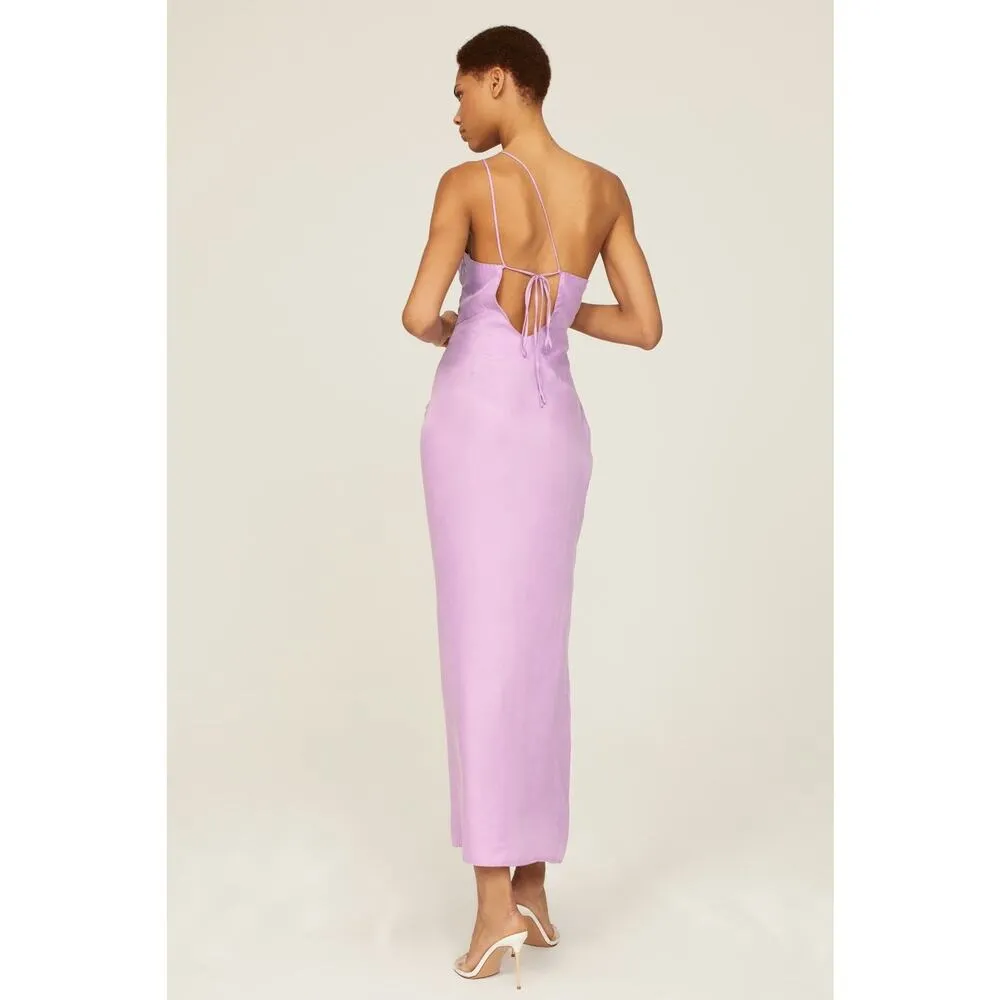 SUBOO Purple Cupro Andy Slip Style Sleeveless Asymmetrical Ruched Dress size M Size M - Image 3