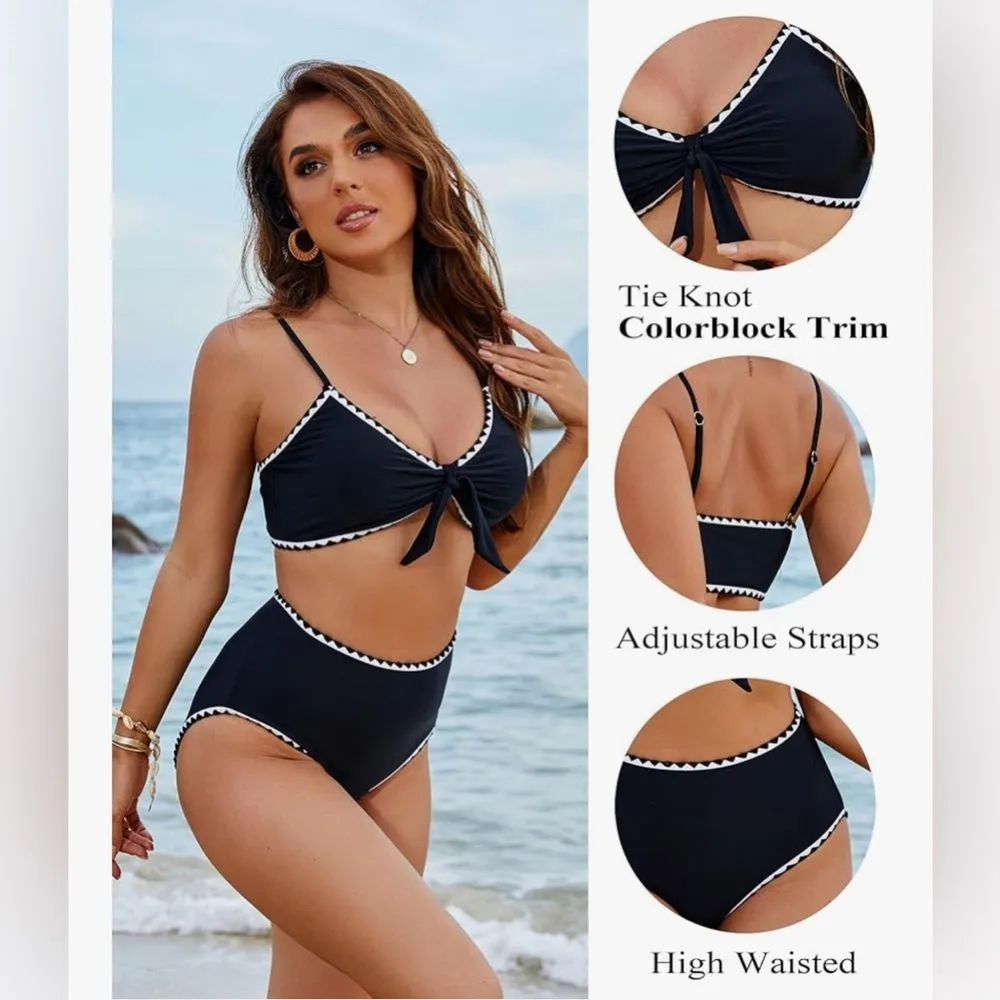 Blooming Jelly Womens Teal High Waisted Bikini Set Tie Knot Swim Suit M NWT - Image 6