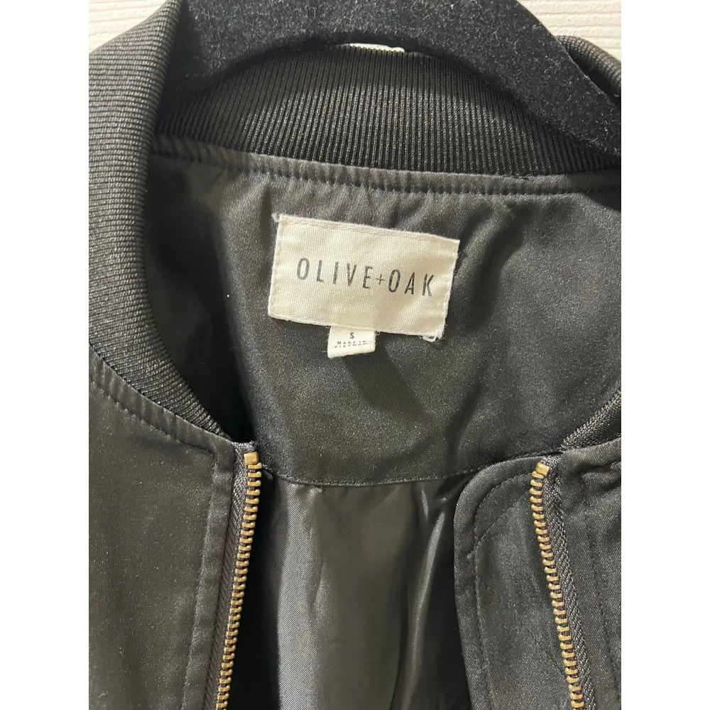 Olive Oak Black Lightweight Bomber Jacket with Gold Hardware Casual Outerwear - Image 3