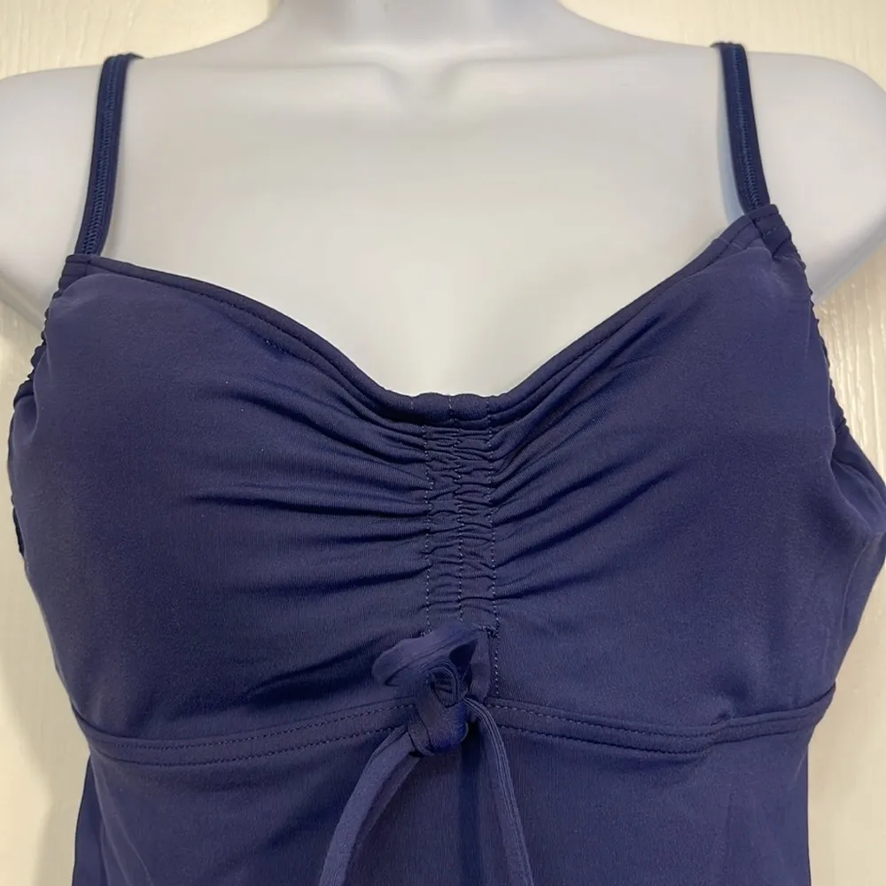 Lands' End  Navy Blue Spaghetti Strap Tie Front Tankini Swimsuit Size 8 EUC #2452 - Image 3