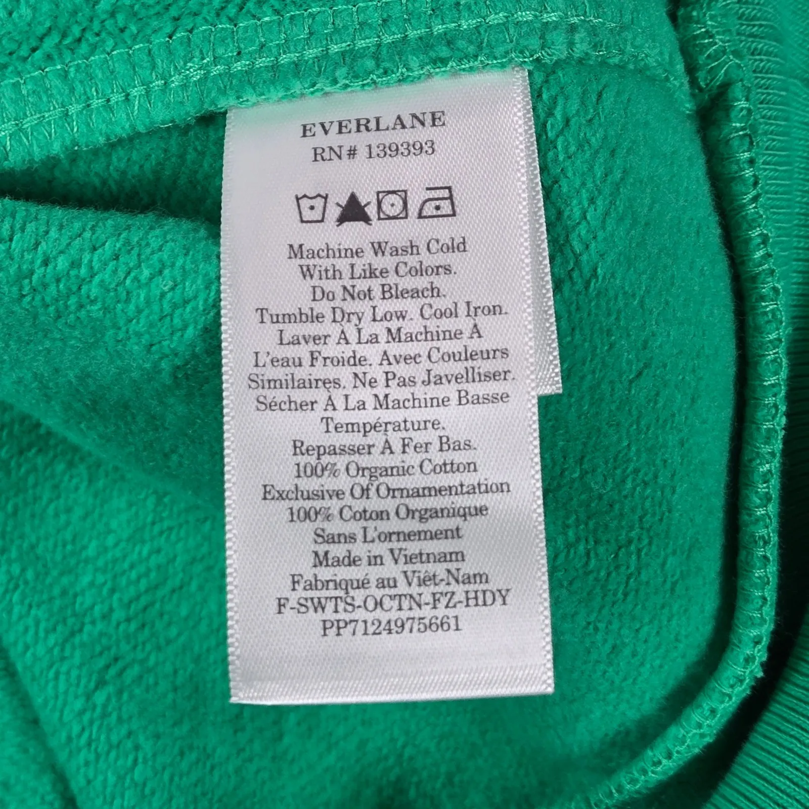 Everlane Organic Cotton Full Zip Hoodie Bright Jade Green Size Small Cropped - Image 6