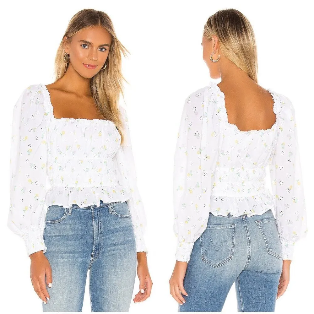 💕FOR LOVE & LEMONS💕 Azalea Smocked Cropped Top ~ White FLoral Print Medium - Image 4