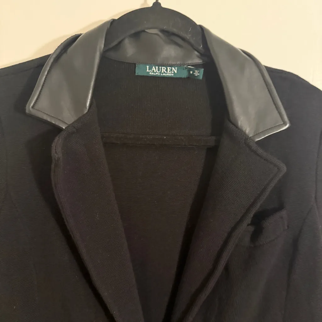 Lauren Ralph Lauren Black Blazer with Leather Accents Women's Medium - Image 2