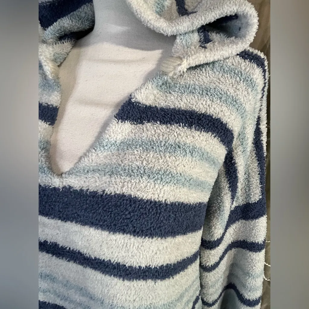 Seven7 Blue White Striped Hooded Popcorn Sweater - Image 6