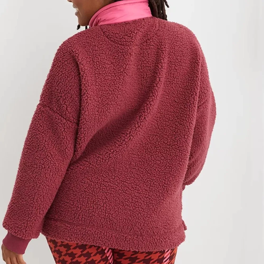 Aerie Dream Sherpa Quarter Zip Sweatshirt | Pink and Maroon | Size Small COZY - Image 9