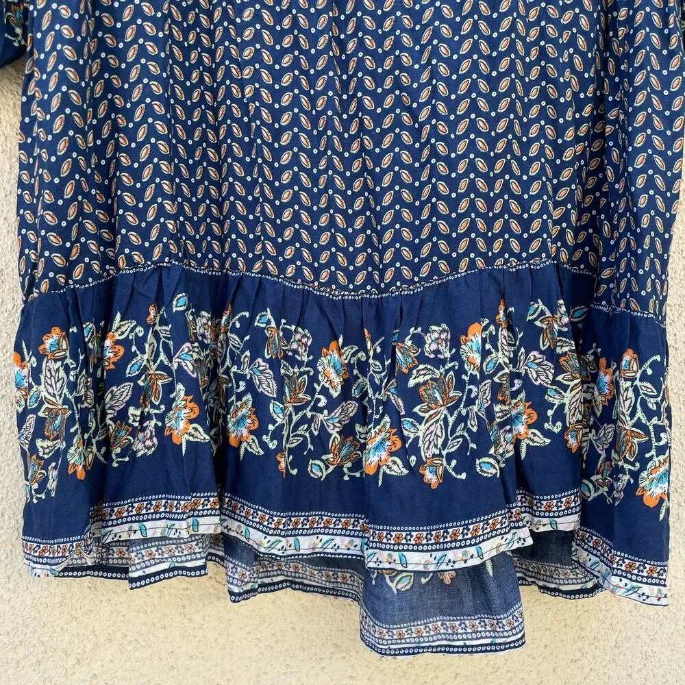 Umgee Blue Peasant Tunic Dress Size Medium 3/4 Sleeve - Image 3