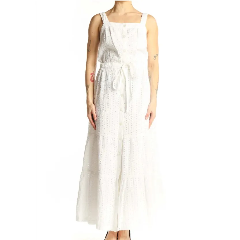 GAP Women's Maxi Multi tier Sun Dress 8 Tall White Apron Sundress Eyelet Cotton - Image 12