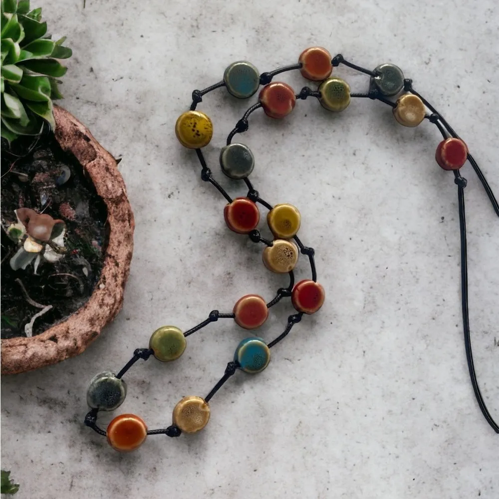 Boho Flat Bead Necklace Female Retro Ethnic Style Niche Stylish Sweater Necklace - Image 15
