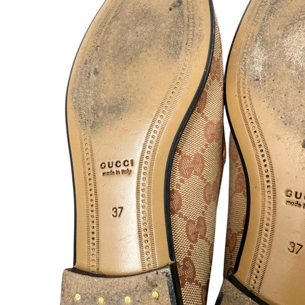Gucci Jordaan Horsebit GG Supreme Monogram Canvas Leather Trim Loafers Size 37 - Image 8