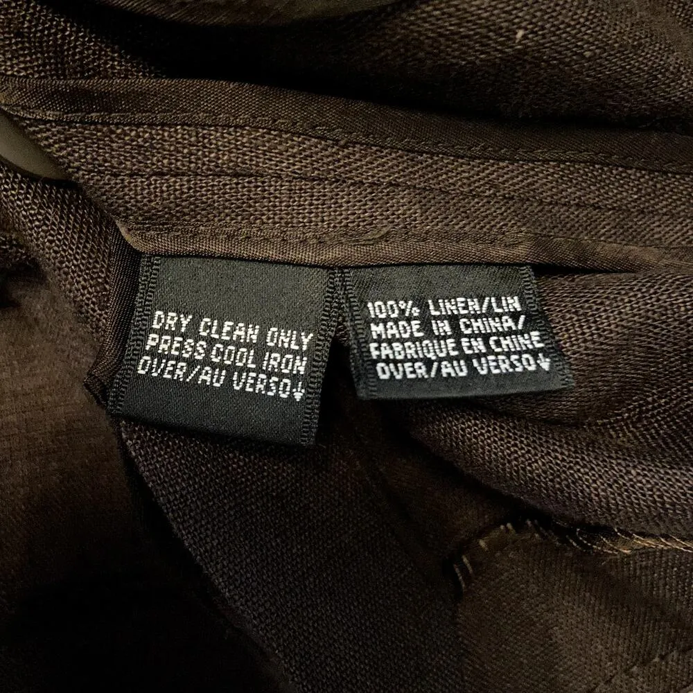 Ellen Tracy  Blouse 100% Linen Button Up Collared Short Sleeve Brown 8 - Image 4