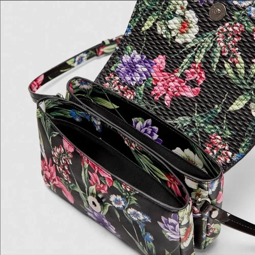 NWT ZARA Black Floral Mini Quilted Flap Crossbody Bag Bloggers Fav - Image 3