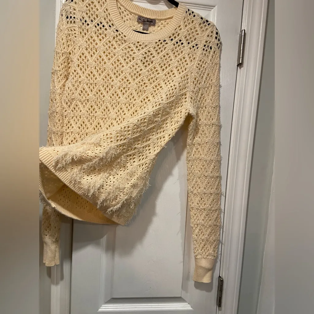 NWT J. Crew Size S Cream Pointelle Fringe Knit Crewneck Pullover Sweater - Image 7